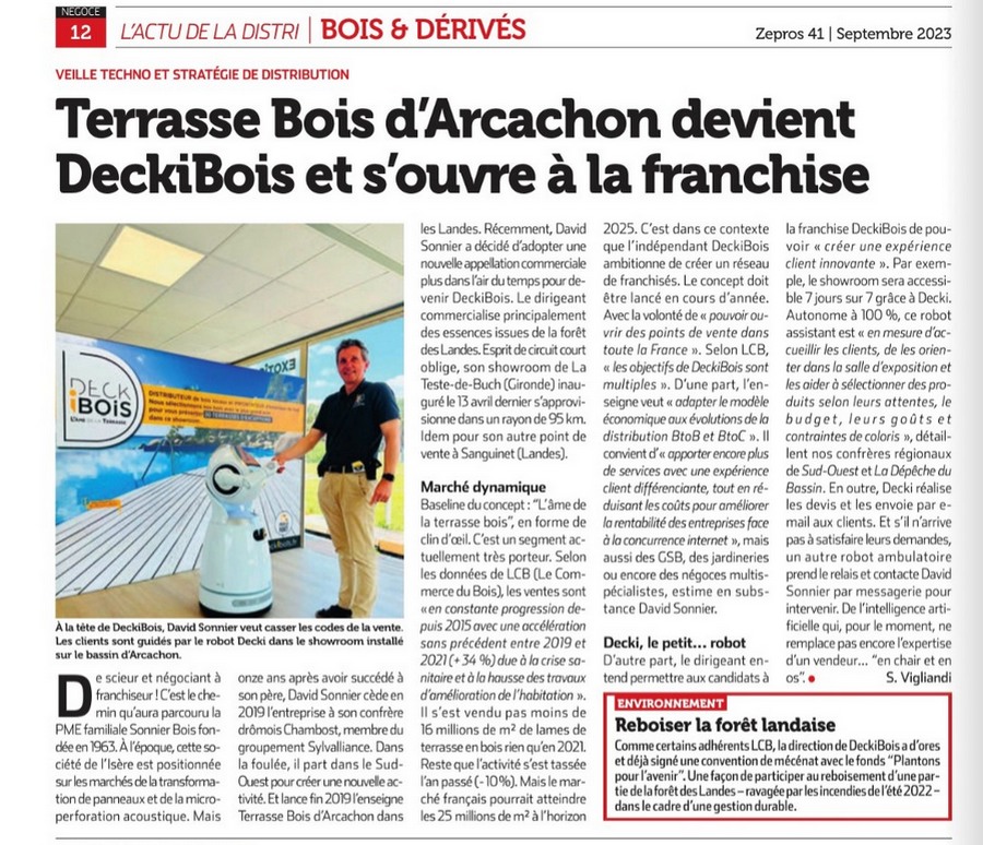 article sur DECKiBOIS paru en juillet 2023 dans : "Commerce International du Bois"